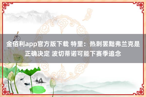金佰利app官方版下载 特里：热刺罢黜弗兰克是正确决定 波切蒂诺可能下赛季追念