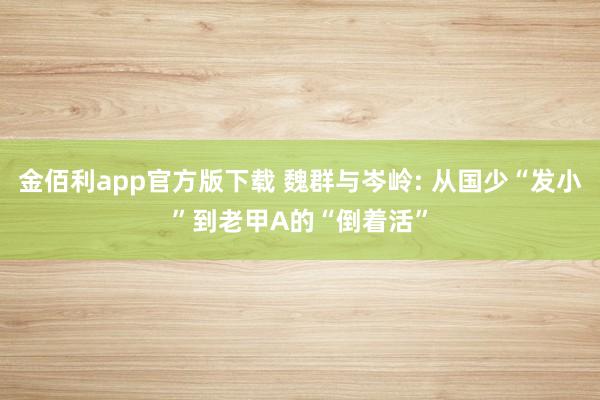 金佰利app官方版下载 魏群与岑岭: 从国少“发小”到老甲A的“倒着活”