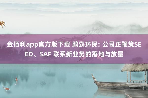 金佰利app官方版下载 鹏鹞环保: 公司正鞭策SEED、SAF 联系新业务的落地与放量