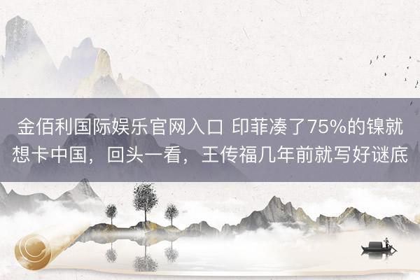 金佰利国际娱乐官网入口 印菲凑了75%的镍就想卡中国，回头一看，王传福几年前就写好谜底