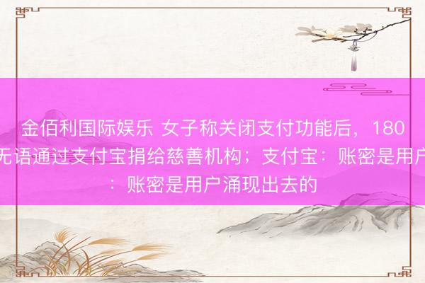 金佰利国际娱乐 女子称关闭支付功能后，180多万元凌晨无语通过支付宝捐给慈善机构；支付宝：账密是用户涌现出去的