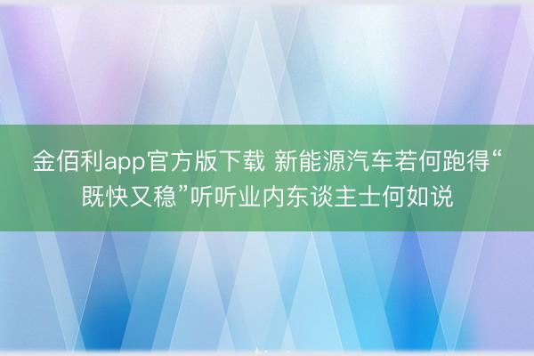 金佰利app官方版下载 新能源汽车若何跑得“既快又稳”听听业内东谈主士何如说