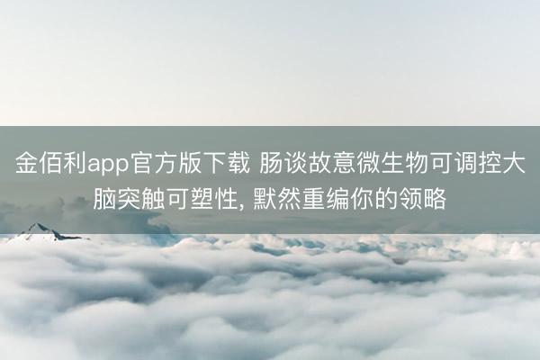 金佰利app官方版下载 肠谈故意微生物可调控大脑突触可塑性， 默然重编你的领略